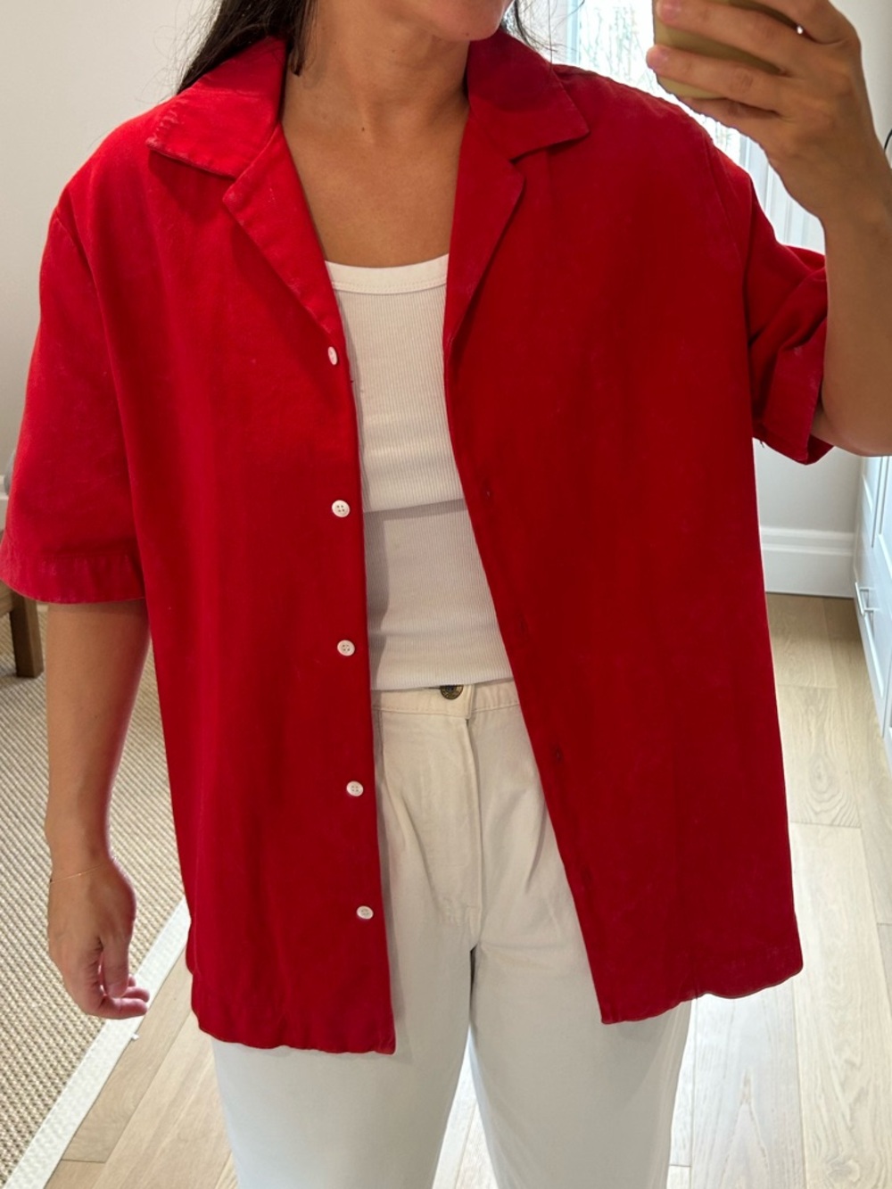 COS Red Denim Button-Up Shirt